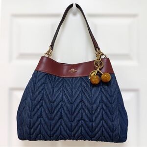 Coach Lexy Quilted Denim Leather Trim Shoulder Bag